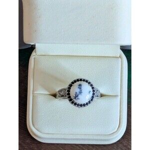 Sterling Silver Dendritic Opal Ring - Black, White, Size 11